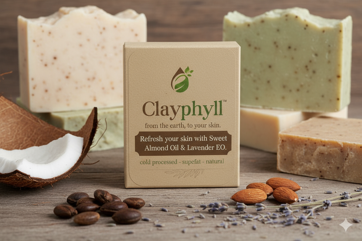 Clayphyll soaps line-up with ingredients